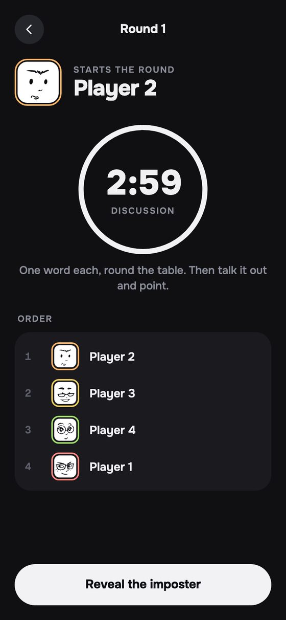 The discussion round, with a countdown and the speaking order